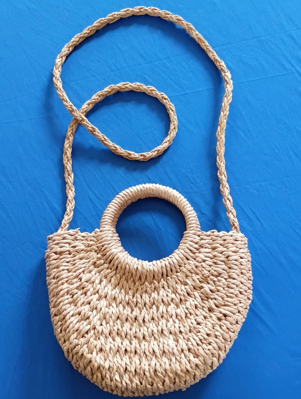 Woven Round-Handle Shoulder Bag in Natural Tan